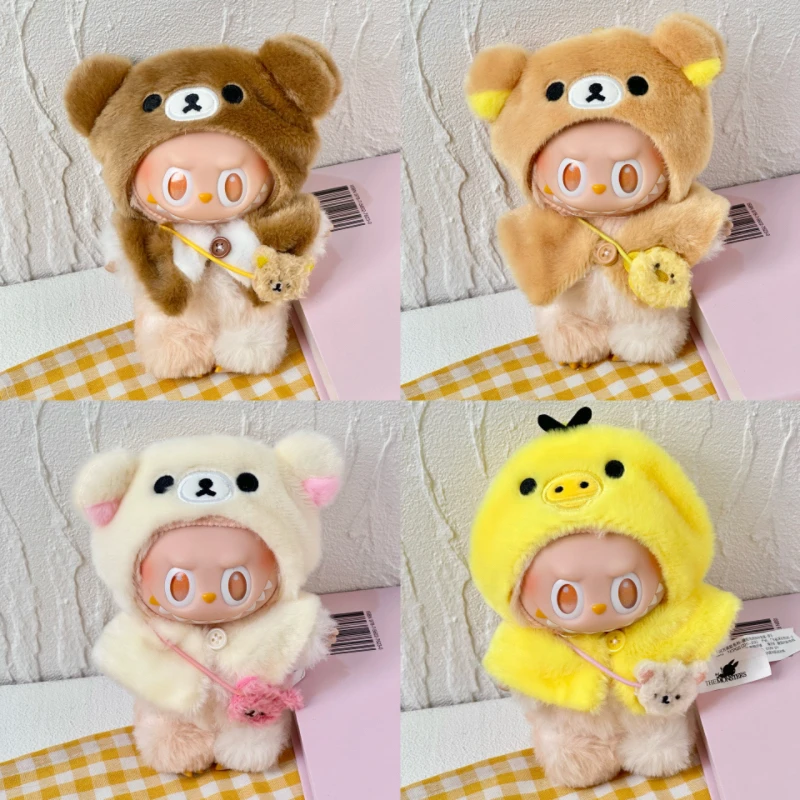 

Kawaii одежда для кукол Rilakkuma для куклы labubu, наряд через плечо для 10 см хлопка, свободный медведь, головные уборы Kiiroitori, аксессуары