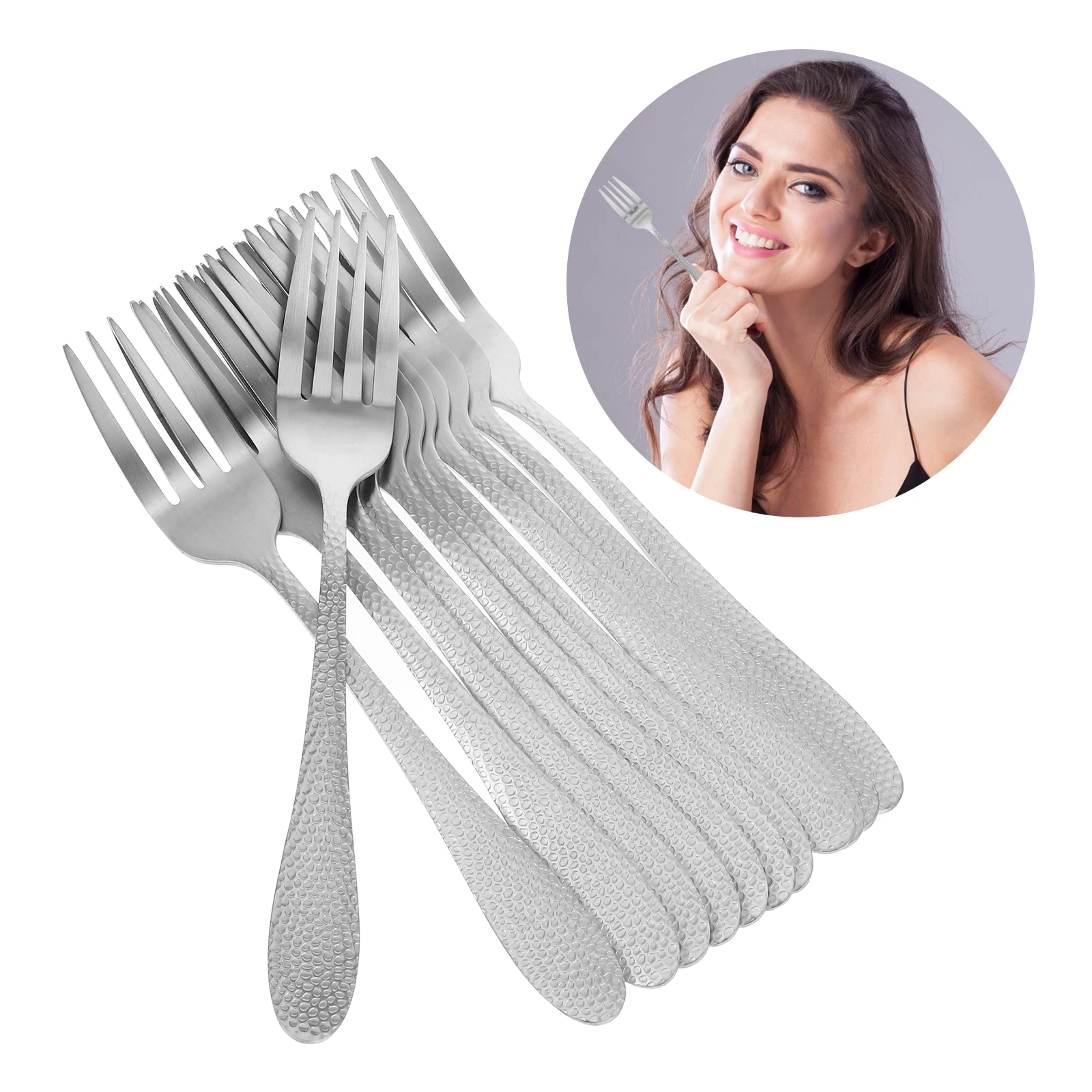 

12pcs Children Stainless Steel Forks Wear Resistant Mini Salad Cake Fruit Dessert Mixing Forks Portable Small