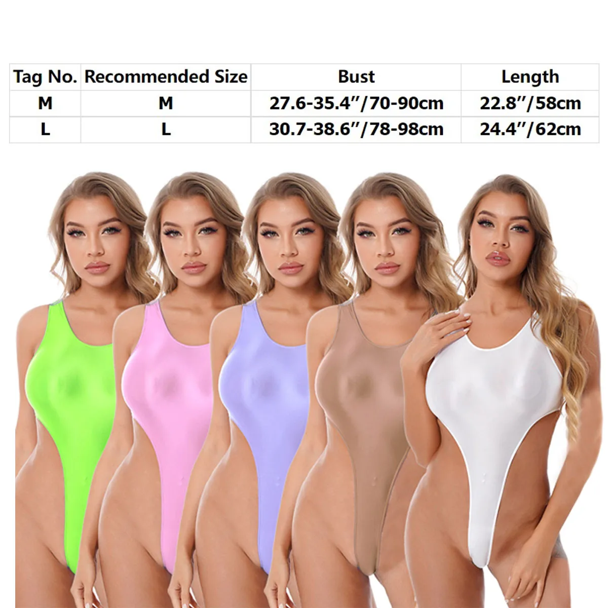 Bodysuit Wanita Potongan Tinggi Glossy Thong Backless Berkilau Minyak Pakaian Renang Pakaian Renang Pakaian Latihan Kebugaran Baju Renang Rave Clubwear