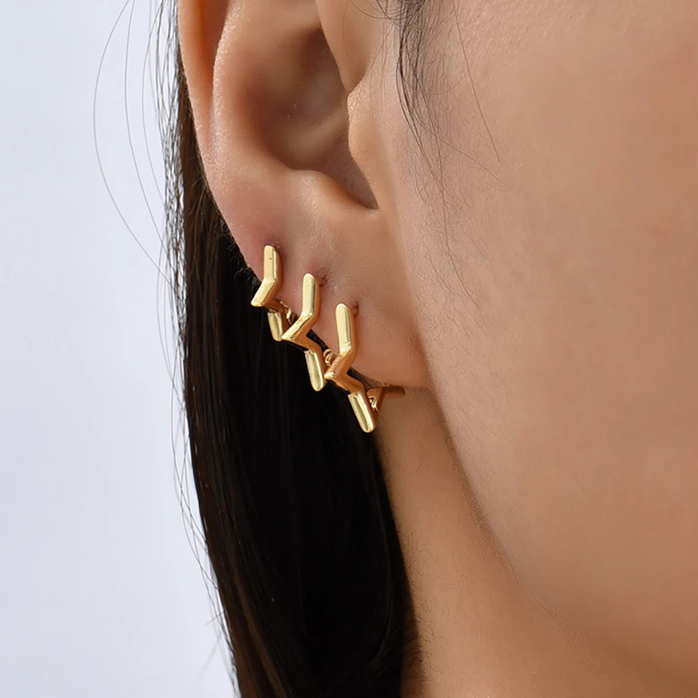 3PCS Stainless Steel Star Hoop Earrings Set for Women 12/14/16mm Simple Hollow Cartilage Piercing Earring Minimalism Jewelry