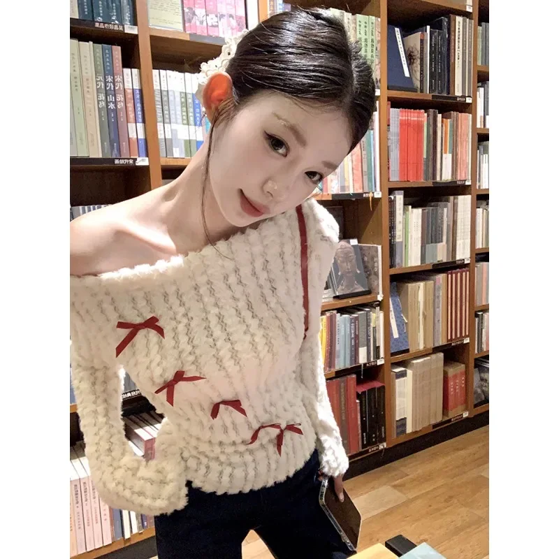 Casual Y2k Knitted Sweater Women Long Slleve Korean Fashion Elegant Design Knit Pullovers 2000s Vintage Party Autumn Jumper