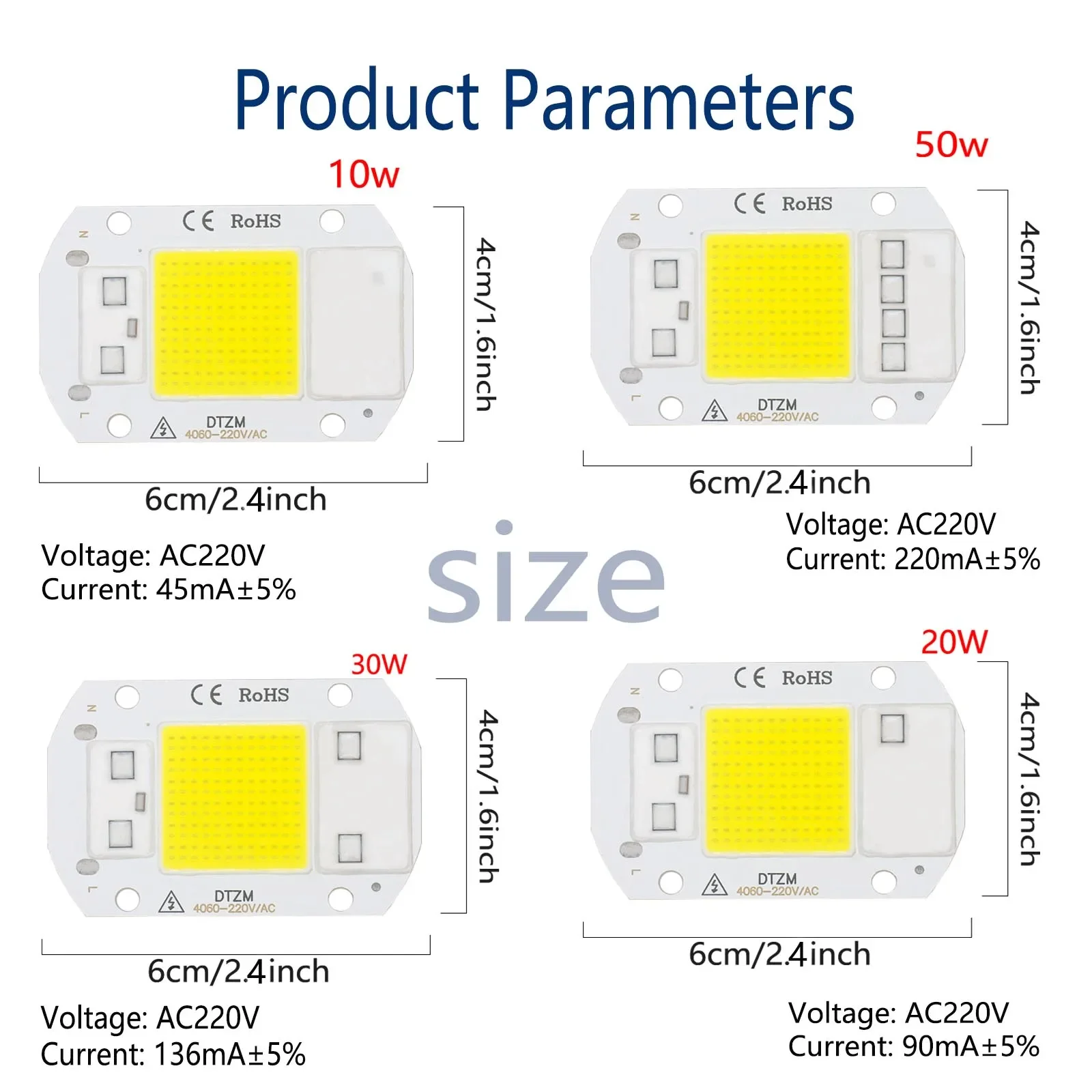 10W 20W 30W 50W LED Chip AC 220V Integrated Light Beads Smart IC No Need Driver DIY Flood Light LED Bulb Spotlight Outdoor Lamp