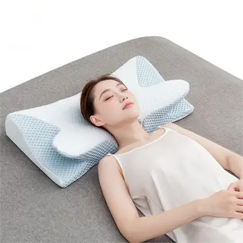목 통증 완화를 위한 정형외과 인체공학적 윤곽 목 지지대 베개, 깊은 수면 메모리 폼 베개