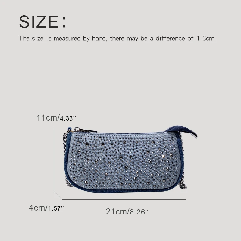 Ladies Evening Bags For Women Luxury Designer Handbags Purses 2024 New In Denim Mosaic Shining Imitation Diamond Chain Shoulder