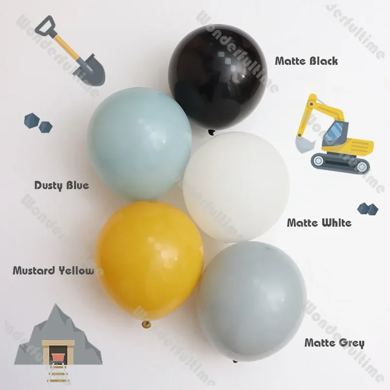 5/10/12/18in Black White Grey Matte Boho Balloons Blue Yellow Engineering Vehicle Theme Baby Shower 1stBirthday Kids Party Decor