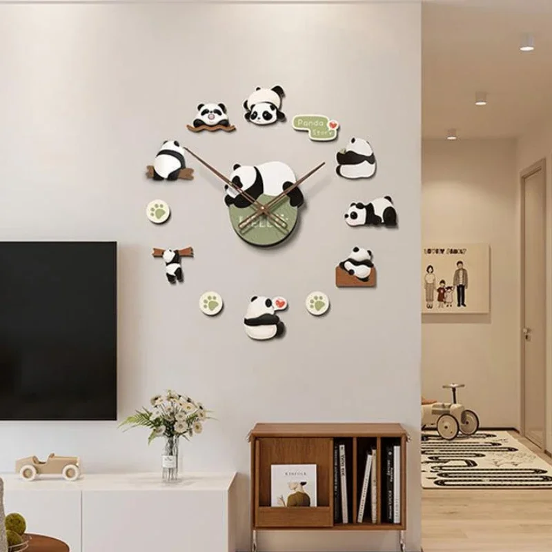 Imagem -03 - Relógio de Parede Panda sem Perfuração Sala de Estar Decoração de Sala de Jantar Animal Doméstico Simples Relógio de Parede Silencioso