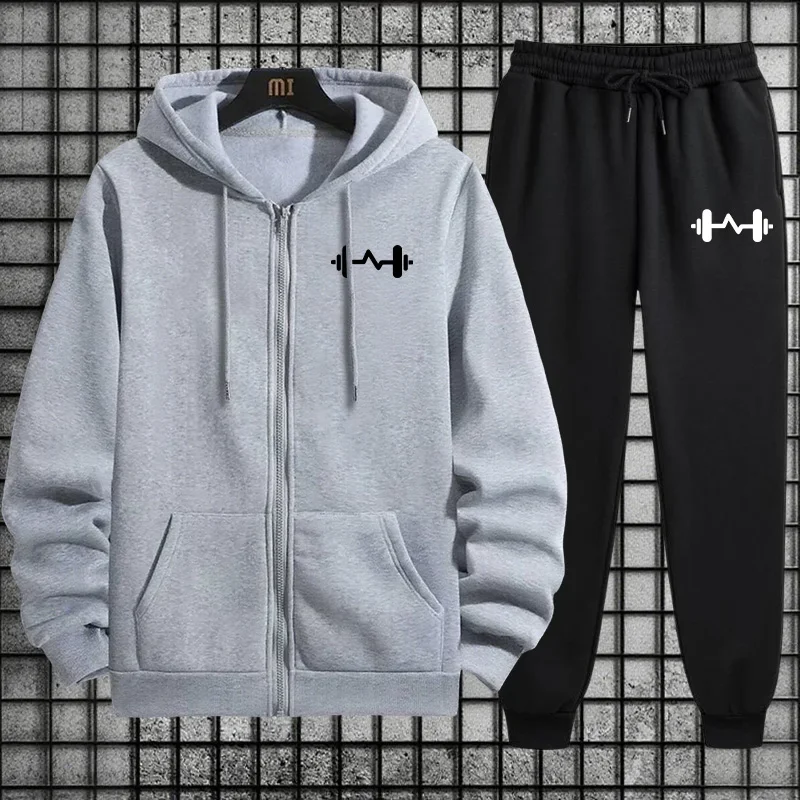 

2026 Spring Quality Casual Simple Fashion Men's Tracksuit Sportswear Single Zip Up Hoodie and Single Sports Pants Daily Jogging