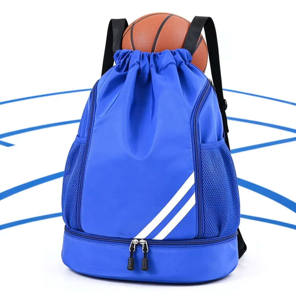 Basketball Drawstring Backpack, Large Capacity Sport Sackpack with Dual Zipper Pockets, Wear Resistant Fabric Soccer Volleyball