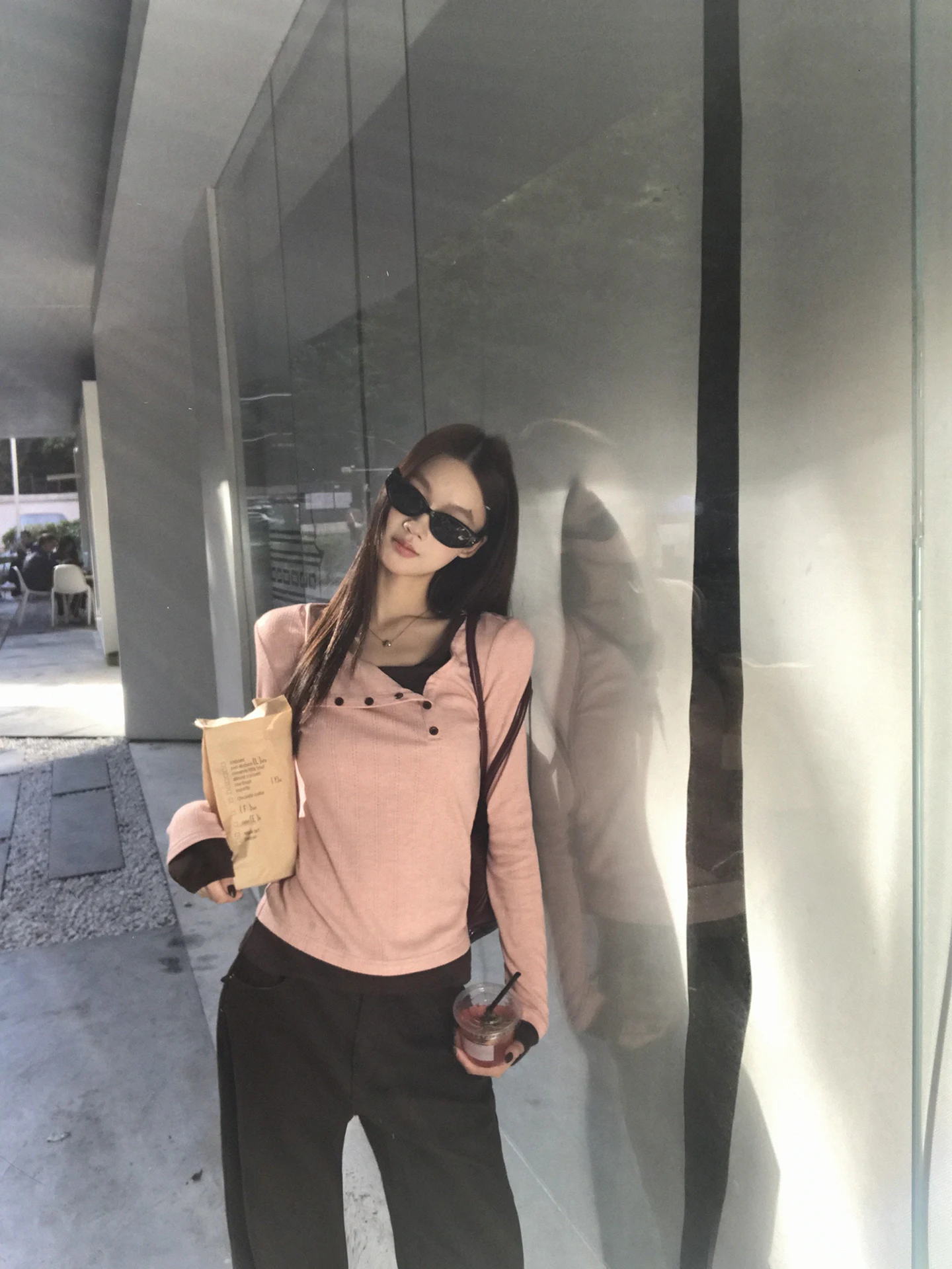 

Slim Fit Knitted Long Sve Base irt Women's Inner Wear Pink T-irt G Sle Commute Simple Sle Winter Collection