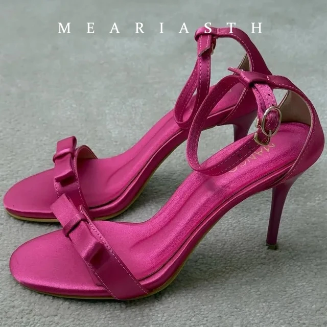 

Элегантные женские туфли-лодочки на шпильке с атласным бантом и открытым носком, с ремешком на щиколотке, дизайнерские, для вечеринок, 2026