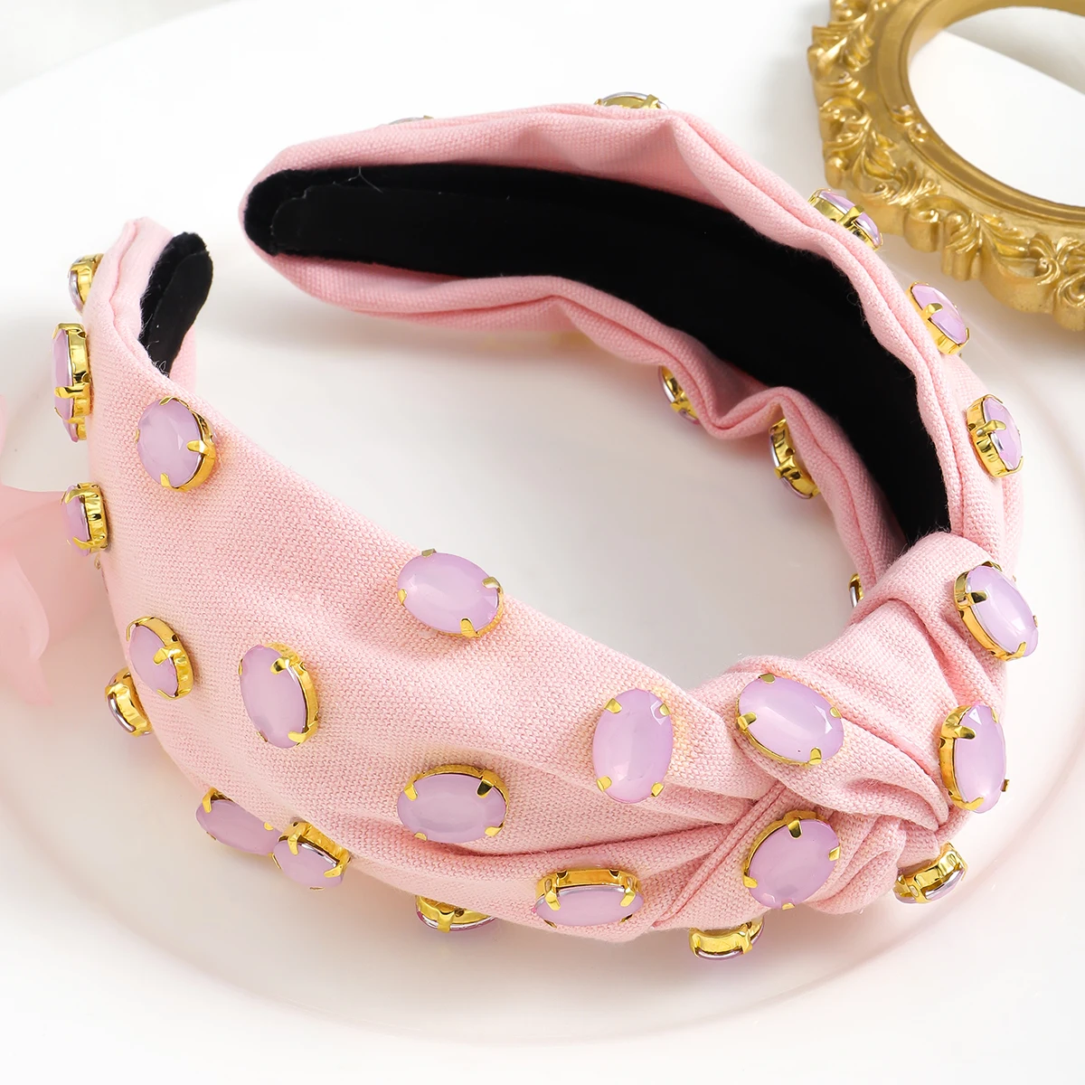 Best Lady Pink Lovely and Sweet Ellipsoid Rhinestone Intersperse Women\'s Headband Jeweled Hair Accessories Young After Wearing