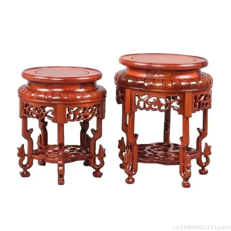 Natural Solid Wood Pedestal Crafts Redwood Carved Coffee Tea Pot Decorative Shelves Vase Flower Pot Display Stands Buddha Stand