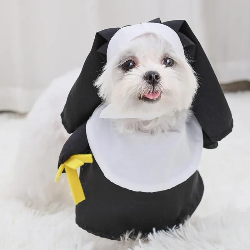 Pet Costume Set Three-dimensional Modeling Nun Style Contrast Color Dress Up Cosplay Halloween Dog Transform Clothes