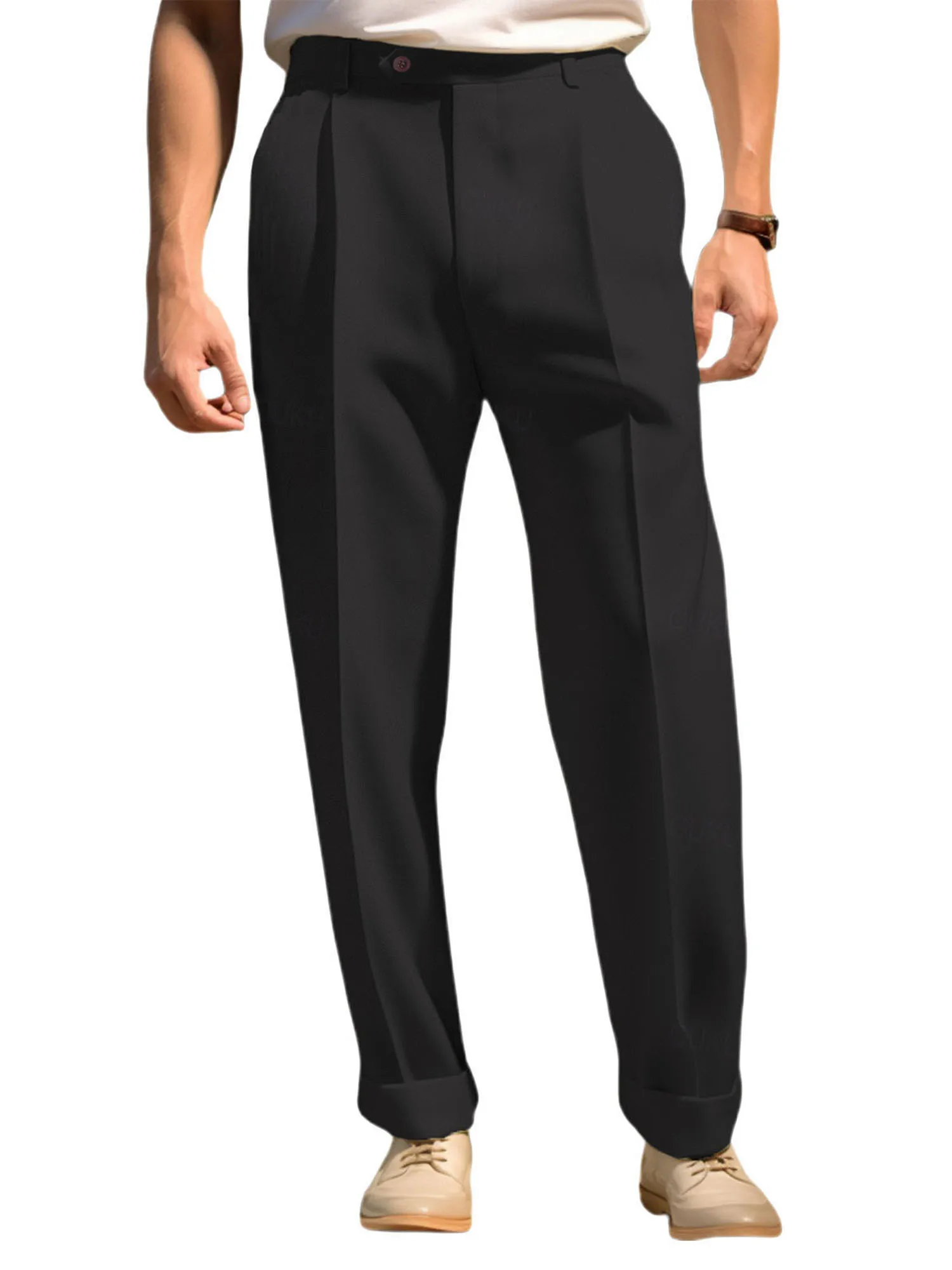 

Men s Casual Dress Pants Solid Color Rolled Hem Classic Fit Pleat Front Suit Pants Modern Formal Business Trouser