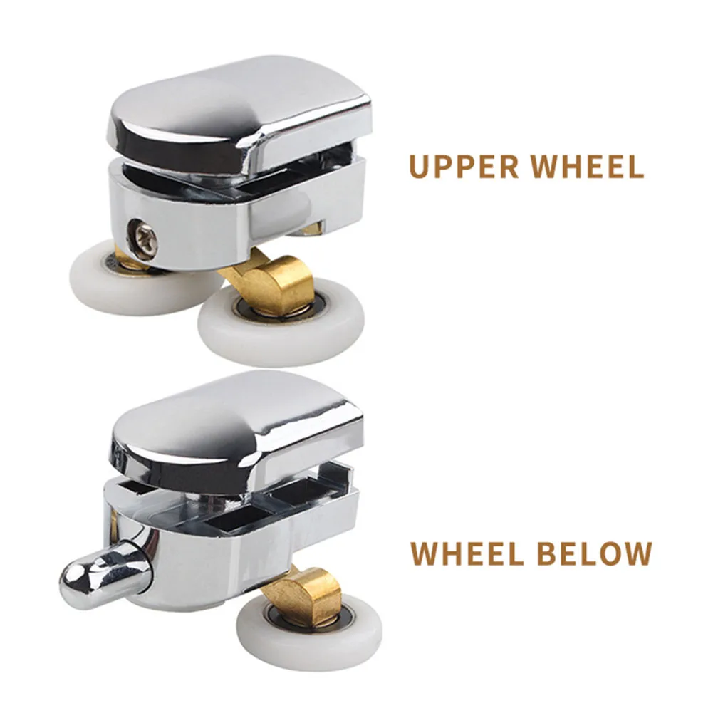 Adjustable Top Rollers  Spring Loaded Bottom Rollers  Zinc Alloy Double Shower Door Rollers  Suitable for 23mm Wheels