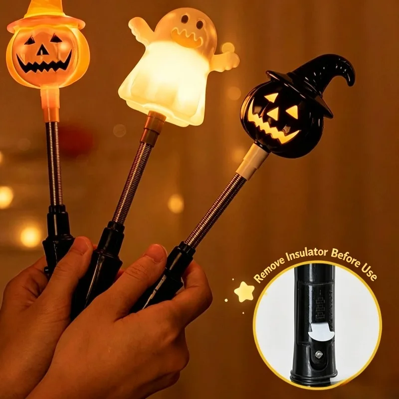 Halloween LED Luminous Cane Bendable Pumpkin Ghost Witch Hat Sparkling Stick Party Decoration Toy