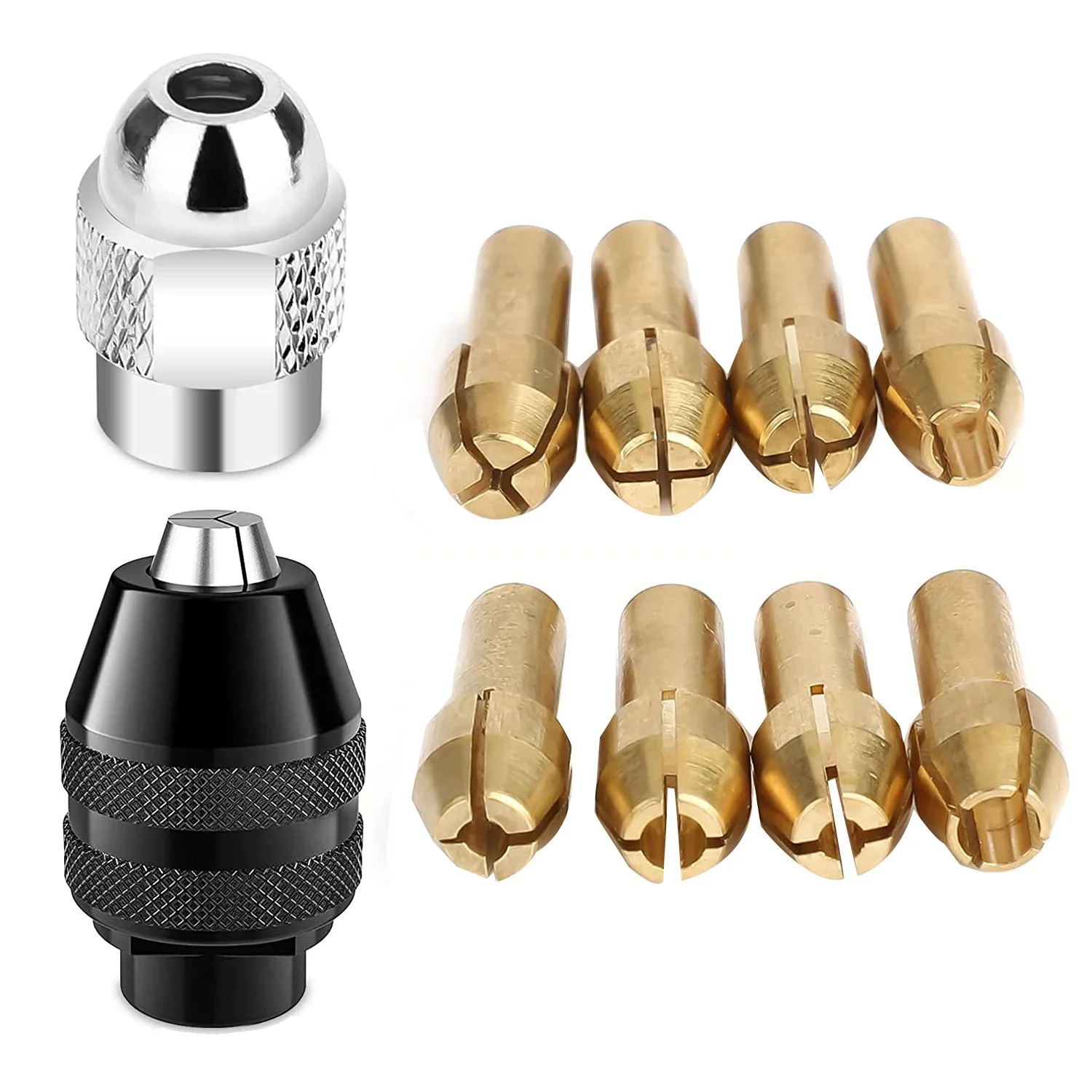 Brass Collet Set with Keyless Drill Chuck, Replacement 4485 Brass Quick Change Rotary Drill Nut Tool Set Rotary Tool