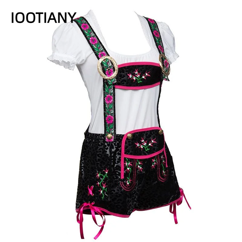 Germany Oktoberfest Beer Miss Lederhosen Costume Bavarian Carnival Party Cosplay Uniforms Suspenders Shorts and Top