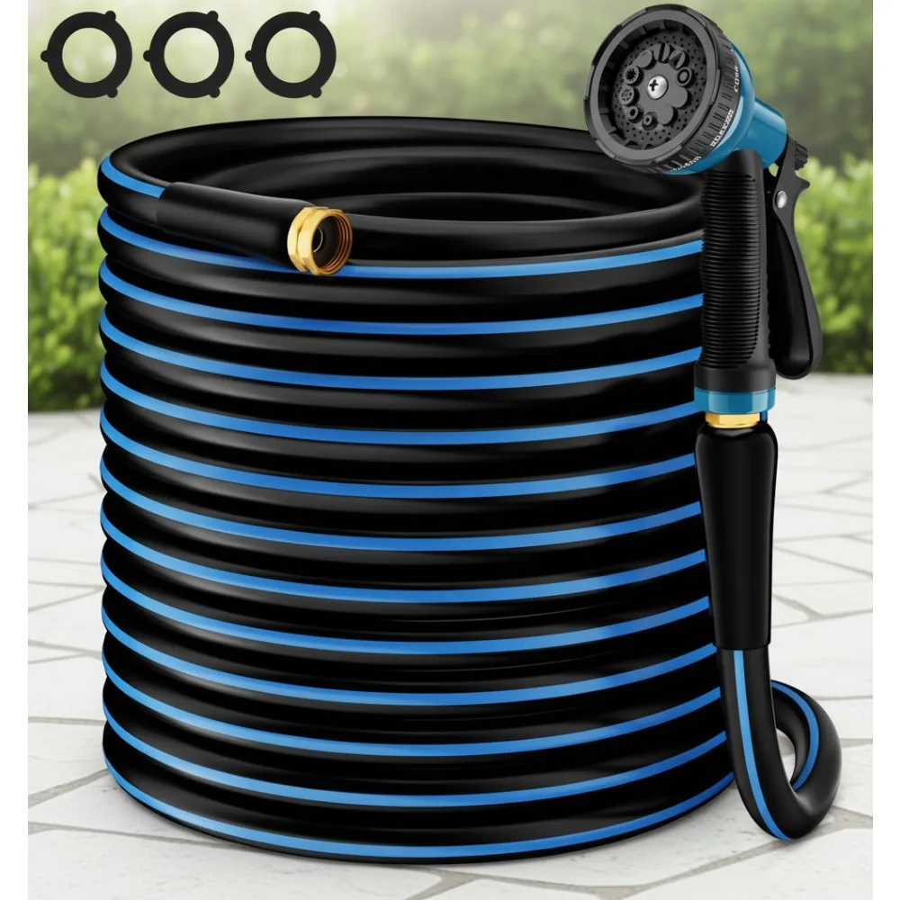 

Heavy Duty 5/8" 100FT Garden Hose with 10-Function Sprayer - Flexible Rubber, Leakproof Fittings for Lawn & Car Wash