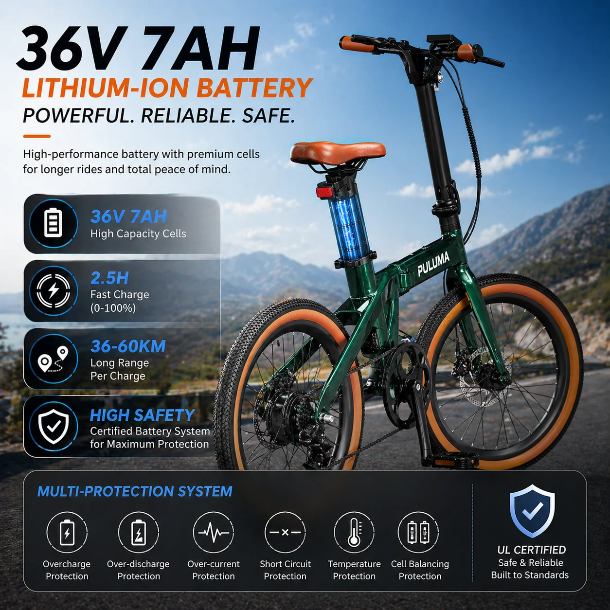 PULUMA PT20 E-BIKE 36V 7AH 350W,20*2.0 Chaoyang Tire,Ultra-light carbon fiber frame,Maximum load 150kg Foldable electric bicycle