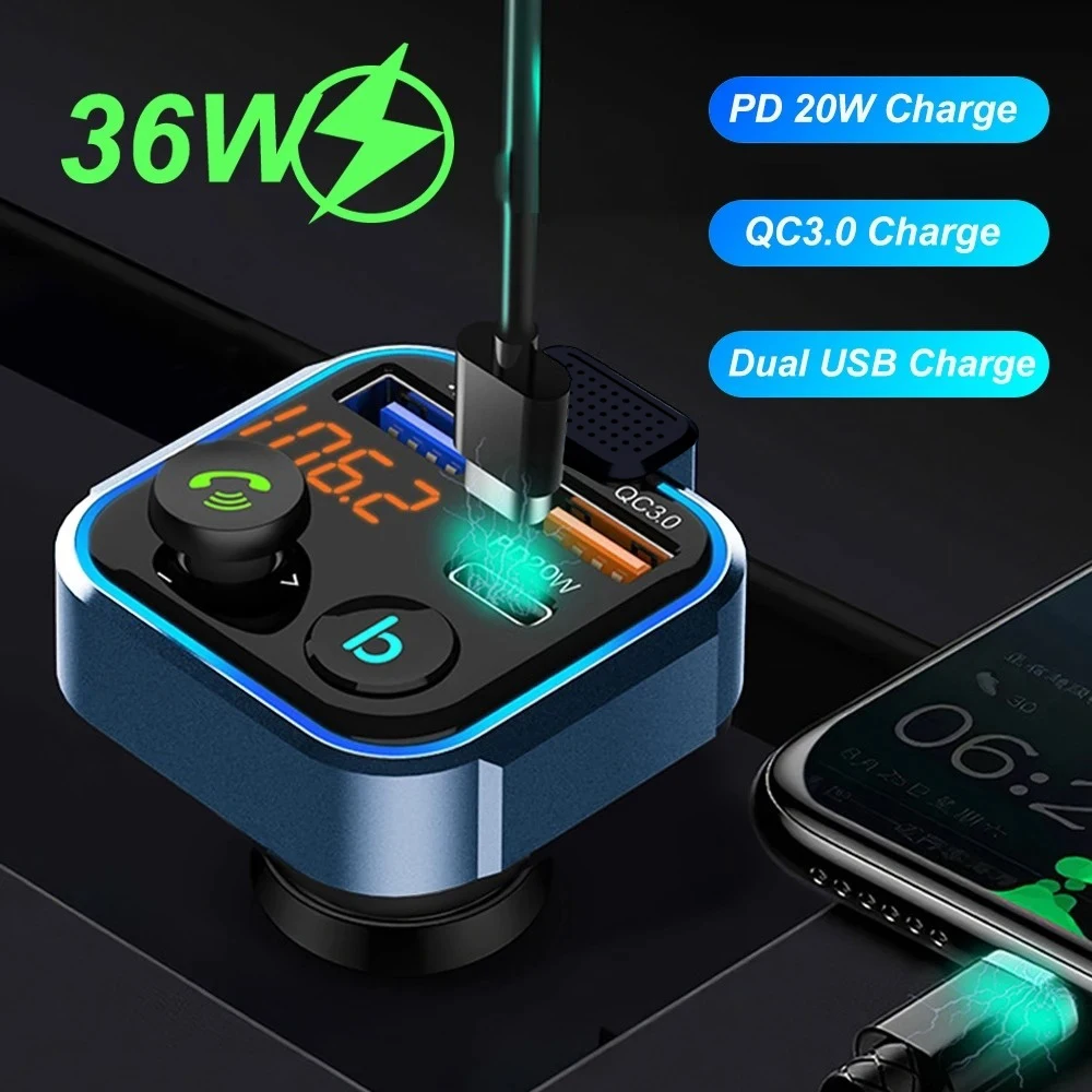 Fast USB FM Modulator Bluetooth-Compatible 5.0 PD 36W QC3.0 USB Car Fast Charger Hands-Free MP3 Player Radio MP3 Player Adapter