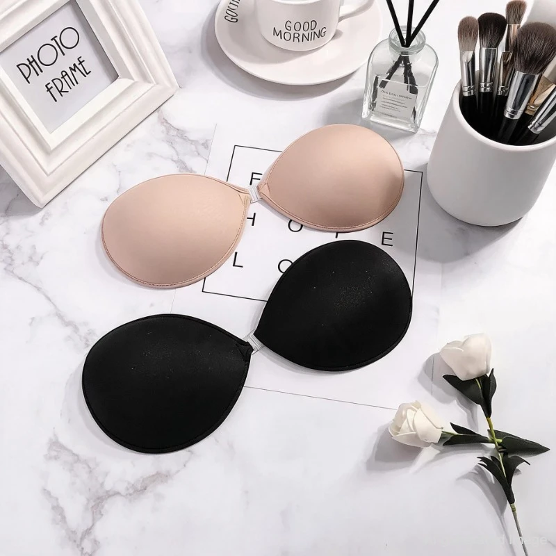 1/2 pezzi Reggiseni push-up invisibili sexy da donna, riutilizzabili, autoadesivi, in silicone, con chiusura frontale, reggiseno adesivo nero, senza spalline, 2028