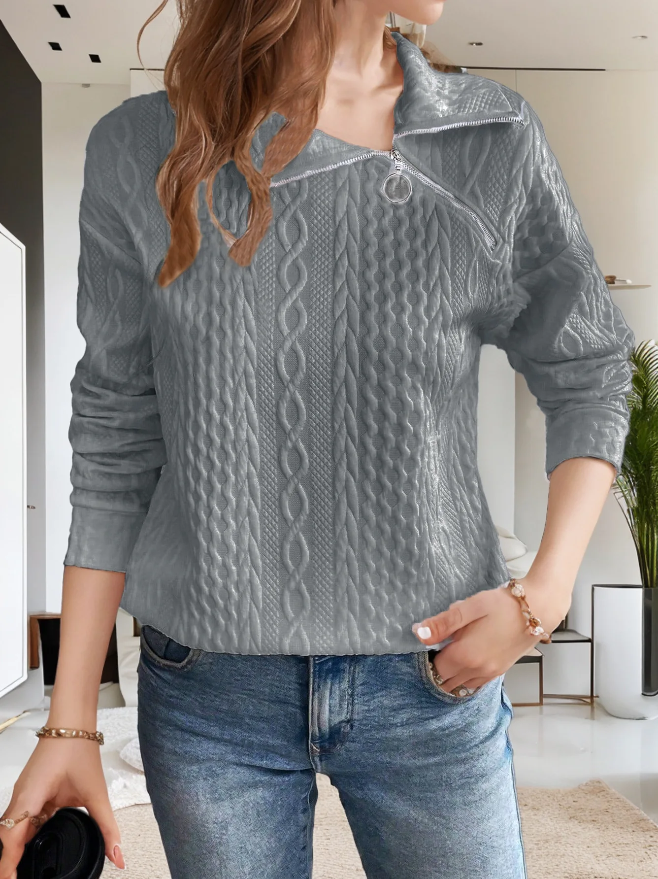 Camicia da donna con maniche lunghe e volant, elegante, casual, con cerniera, top primavera inverno, top sexy, magliette scavate