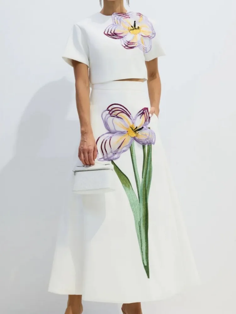 

Bonboho Women's Matching Set Floral Printed Short Sleeve Cropped Top & Flared Midi Skirt 2026 Summer Casual Skirt Sets