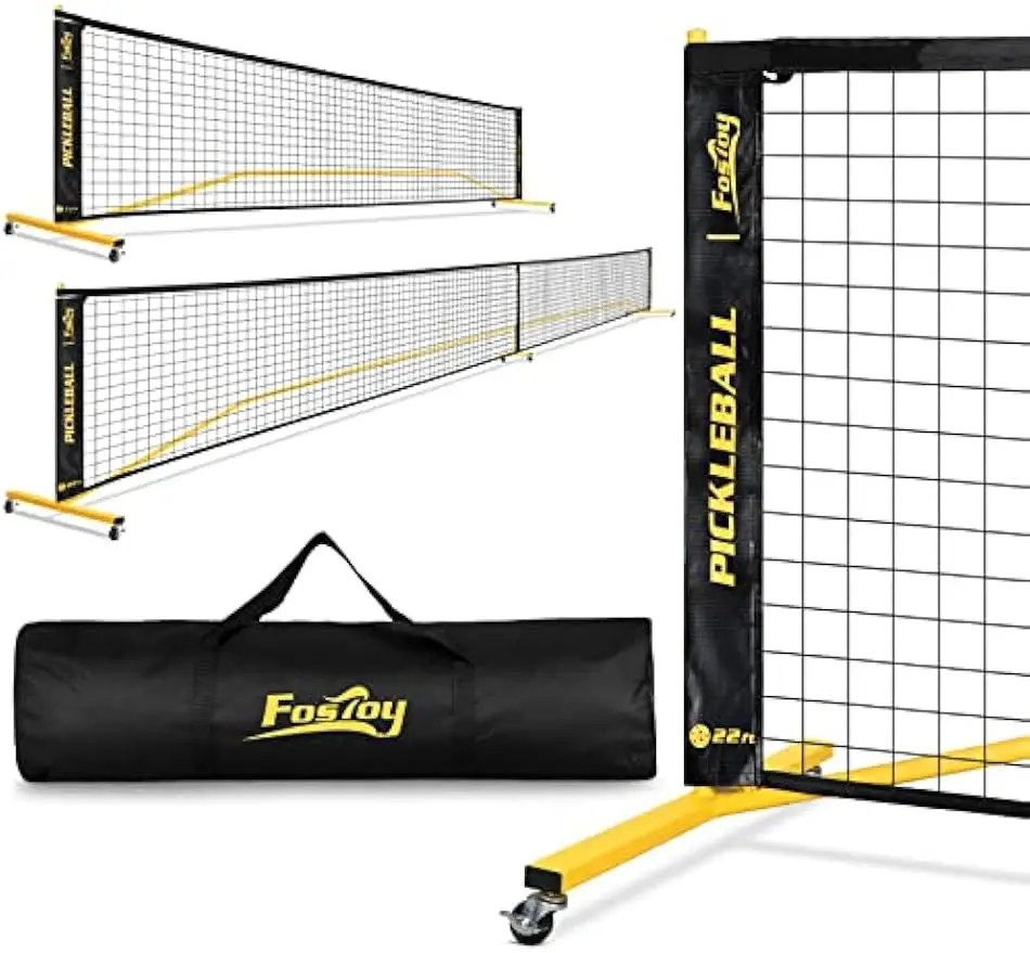 

Portable Pickleball Net Set with Wheels, Regulation Size 22 FT & Half Court 11 FT, Metal Frame with Carry Bag for Backyards