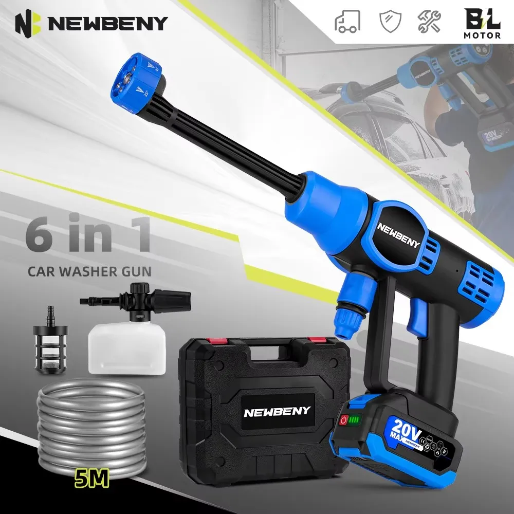 NEWBENY 200Bar 6 IN 1 Brushless Electric High Pressure Washer Cordless Car Garden Washing Power Tools For Makita 18V Battery