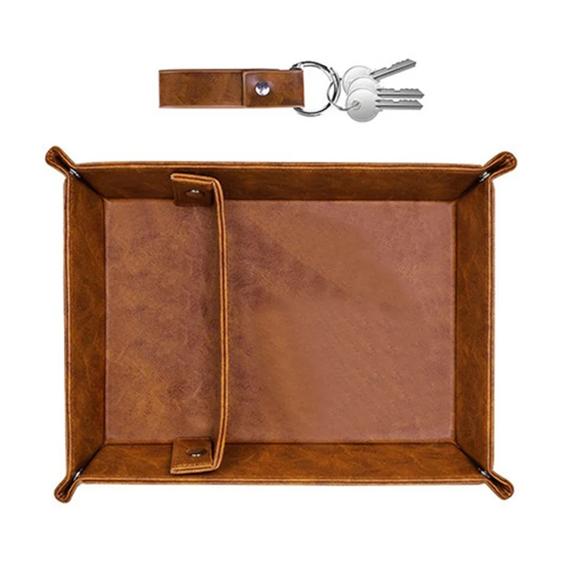 AB15-PU Leather Valet Tray For Men - Nightstand Organizer With Dividers, Ideal For Desk, Bathroom & Bedside Storage