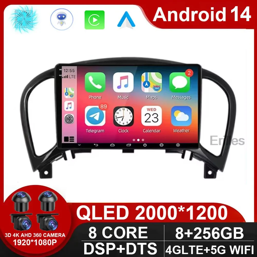 

9" 4G Carplay 2din Android 14 Car Radio Multimedia Video Player GPS Navigation For Nissan Juke YF15 2010 - 2014 Head Unit