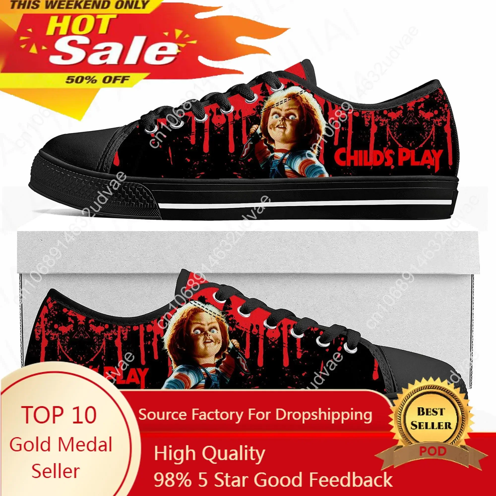 

Horror Movie Childs Play Chucky Low Top High Quality Sneakers Mens Women Teenager Canvas Sneaker Casual Couple Shoes Custom Shoe