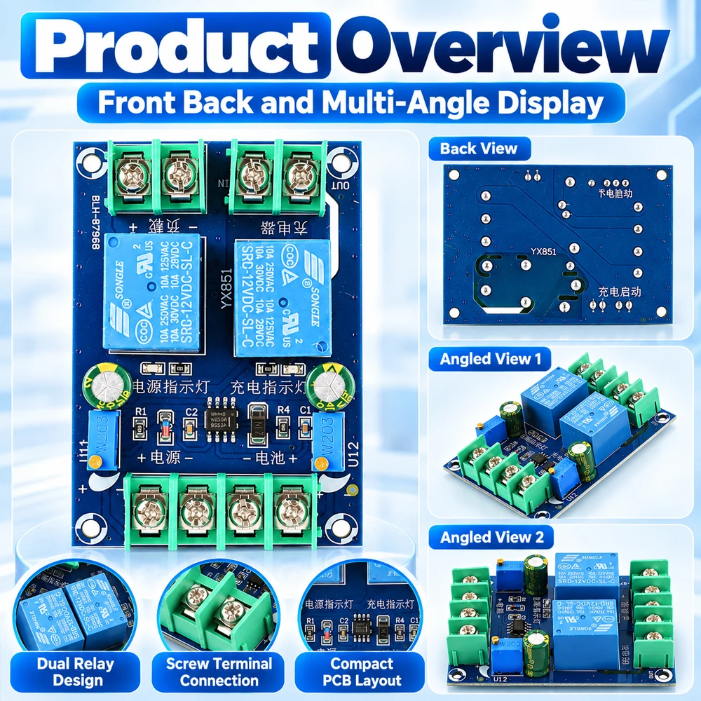 12V 10A Automatic Power Switching Module Power Failure UPS Battery Charging Controller Dual Power Supply Relay Board