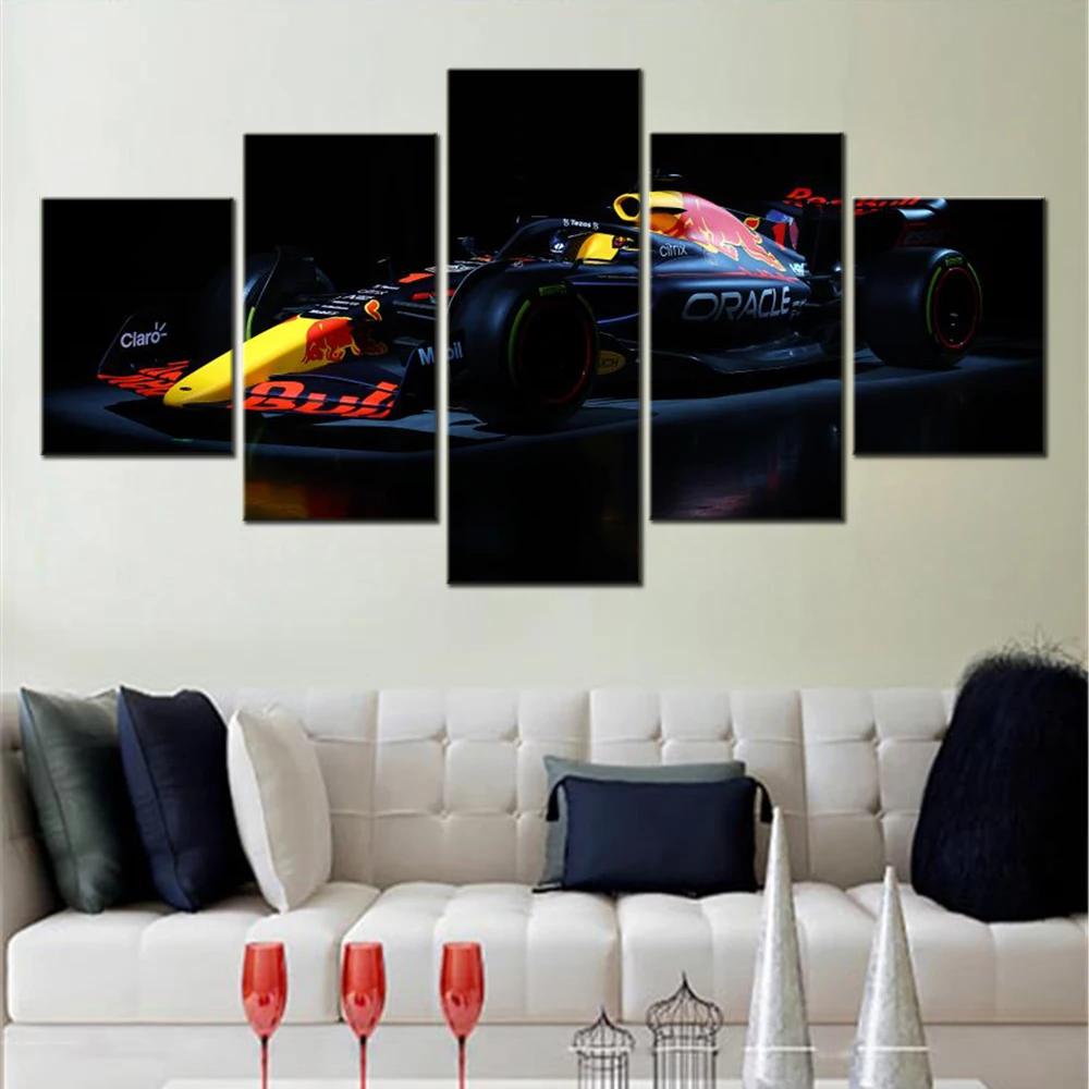 

Wall Canvas Art of Formula Racing Car Picture Painting Living Room Artwork Home Decor Artwork Black Dark Vehichle 5 Pieces Mural