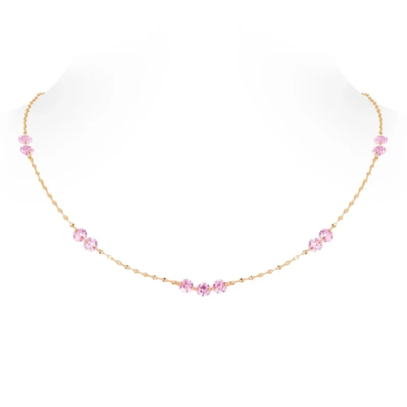 Cameo collarbone chain 925 silver synthetic zircon meteor pink round diamond gold chain sweet necklace for women