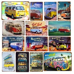 Peace Bus Beach Surfing Cartoon Wall Signs Vintage Art Metal Plate Decor Tin Sign Garage Bar Wall Plaques Decor Tinplate Poster