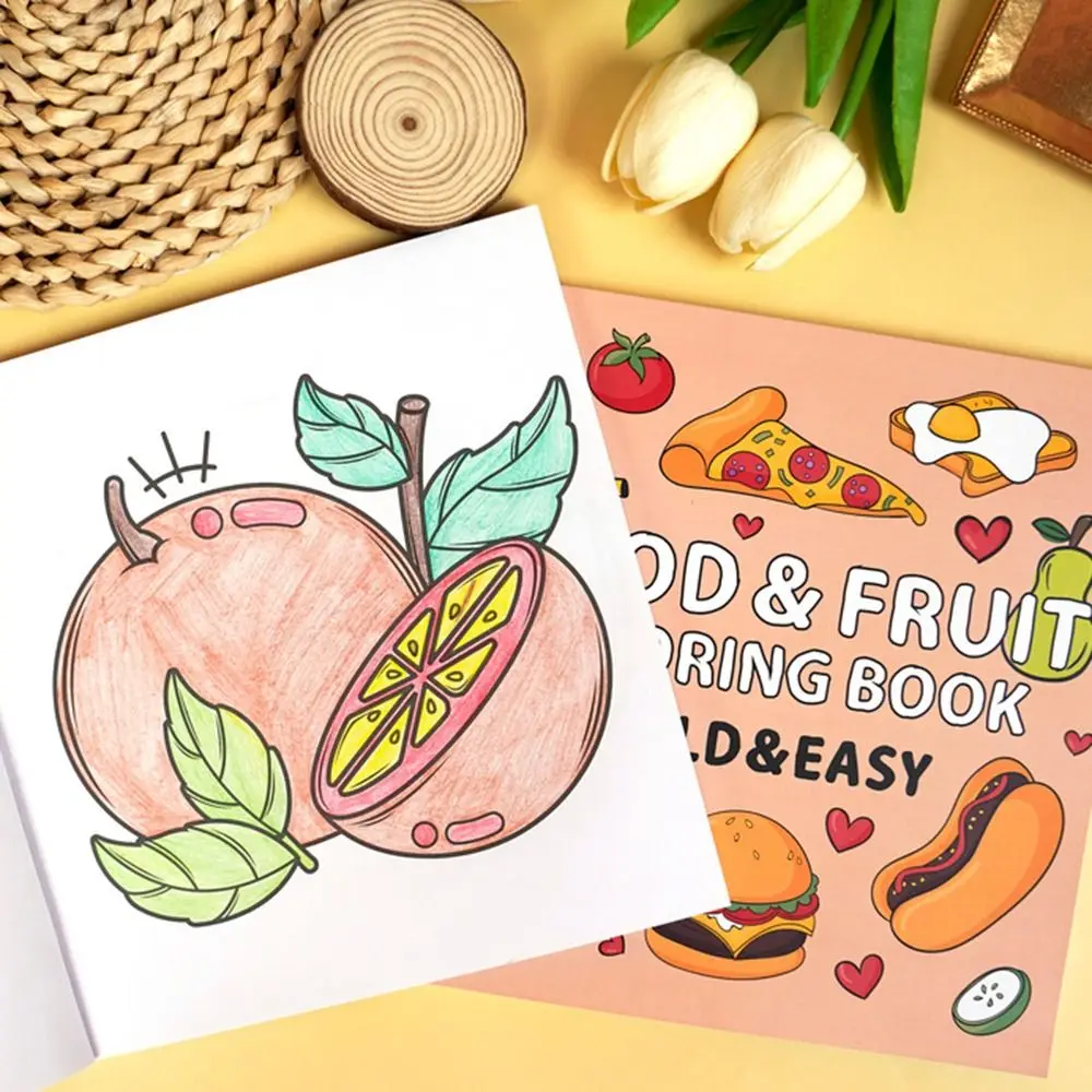 Buku mewarnai buah, makanan Mini pendidikan kreatif buku grafiti Gouache saku DIY Buku cat air