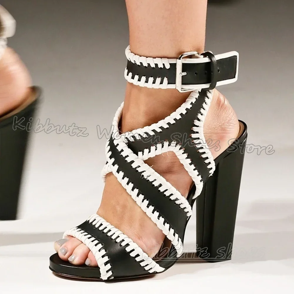 Mixed Color Sandals Women Ankle Strap Party Dress Wedding Shoes Newest Chunky Heel Round Toe Fashion Luxury Elegant Concise Sexy