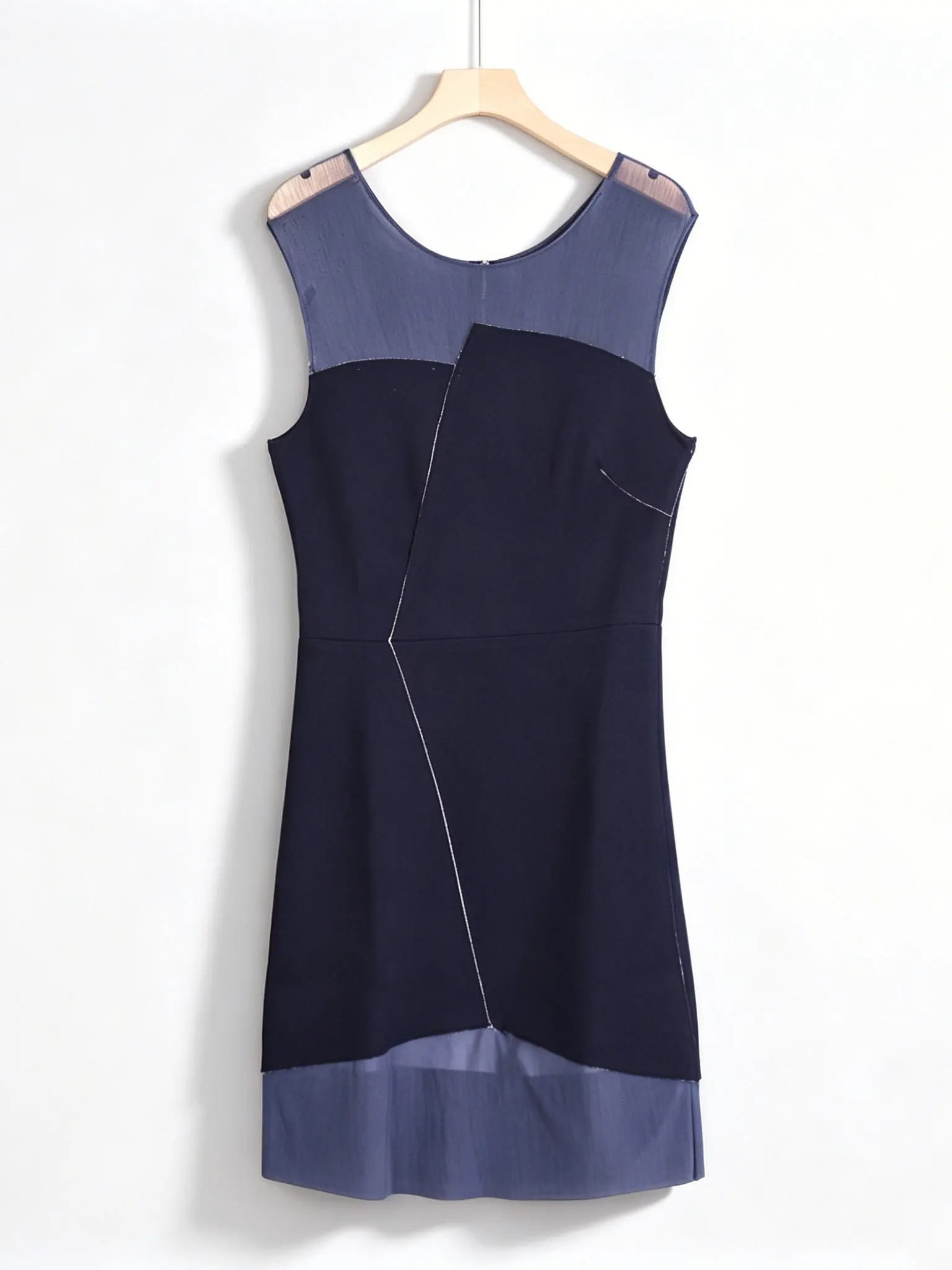 Simple Style Sleeveless Patchwork Dress Women's Slimming Design Sensation Skirt City Commuting Casual Home round Neck Zipper