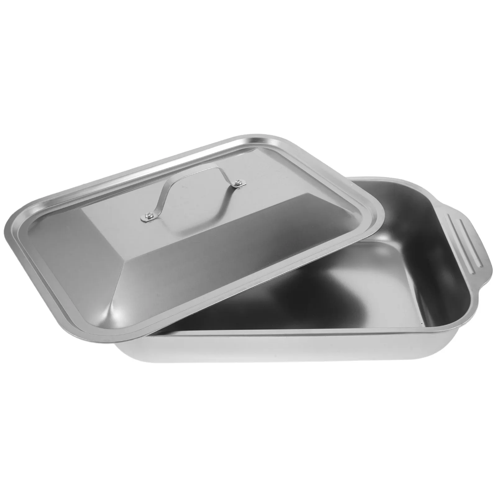 Stainless Steel Roasting Pan Rectangular Deep Fish Roasting Tin Handle Lid Bbq Oven Dishwasher Safe Fish Meat Vegetable Turkey