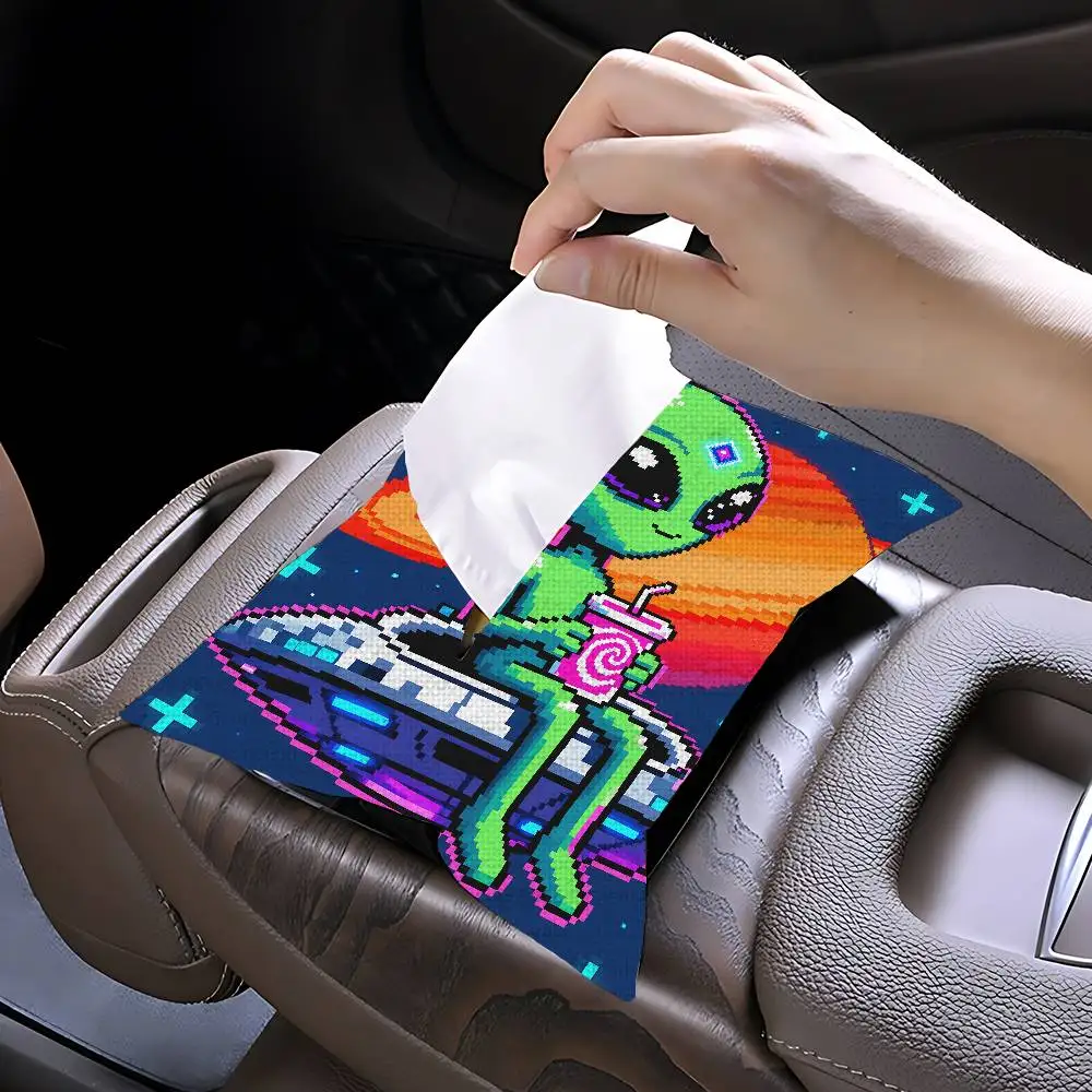 Alien And UFO Car Tissue Box Holder Linen Auto Hanging Napkin Case Interior Accessories Universal Vehicle Paper Organizer