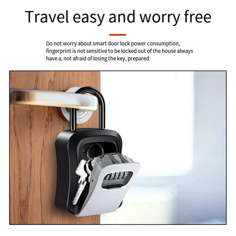 ABFU-Outdoor Password Key Boxs Extended Locking Hook Steel Wire Hanging Key Storage Waterproof Key 4 Digit Code Box Easy To Use