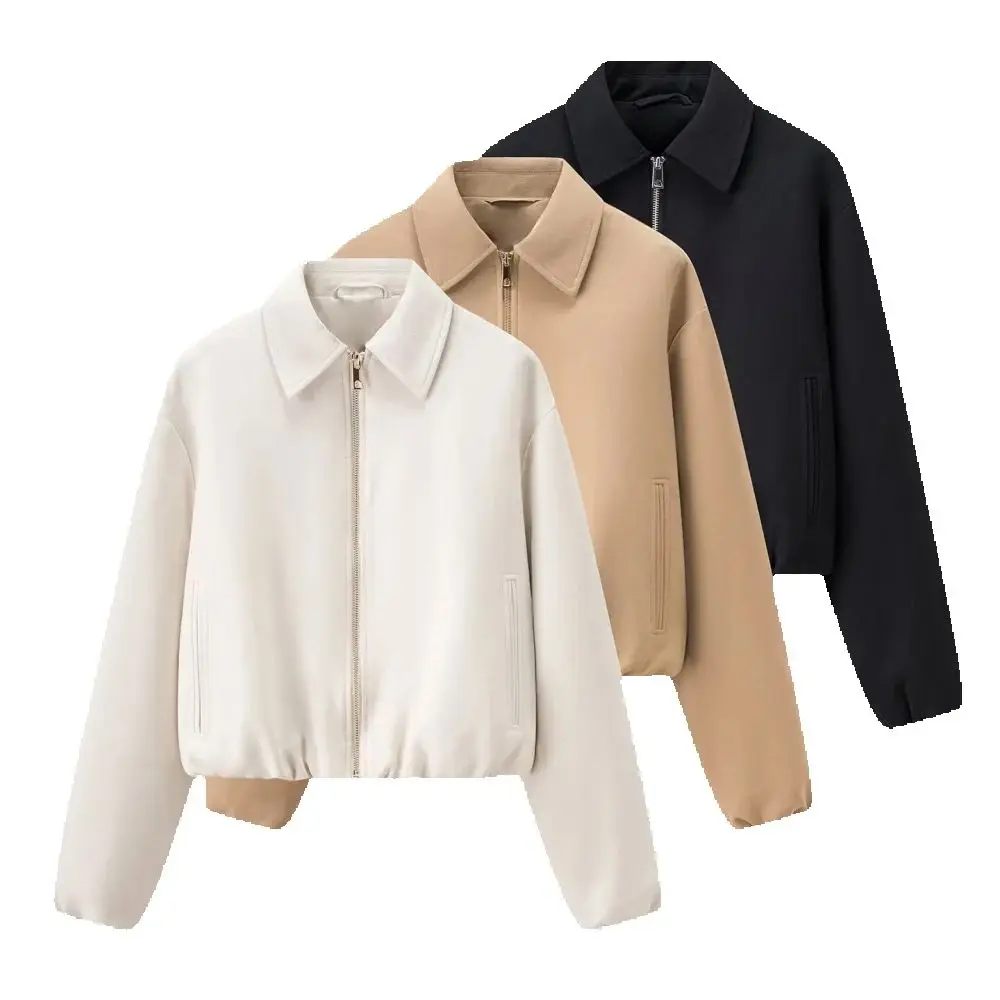 

Women's Knitted Loose Jacket with Collar Long Sleeve Zipper Pocket Autumn and Winter New Fashionable Jacket