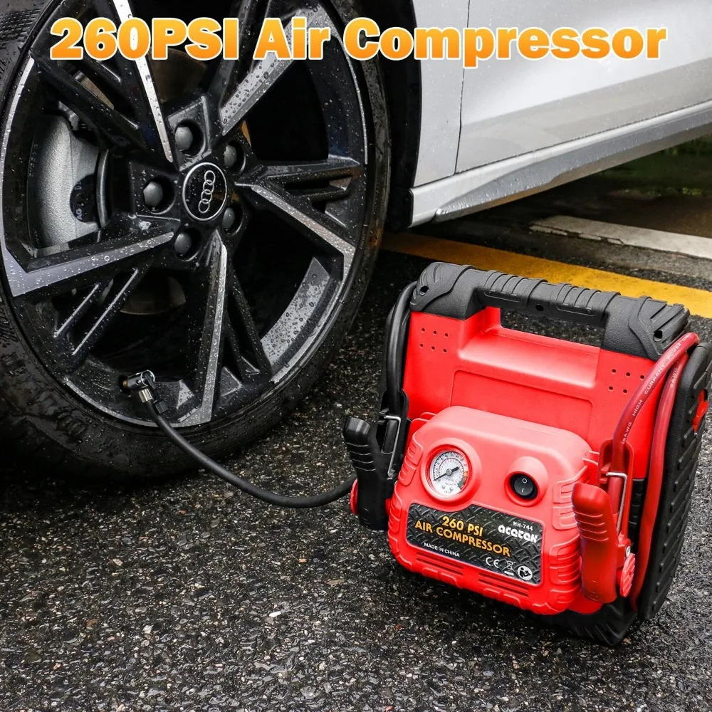 1800 Amp Jump Starter with Air Compressor, acetek Car Battery Jump Starter 260 PSI Tire Inflator, 20000mAh 12V Auto Lead-Acid Ba