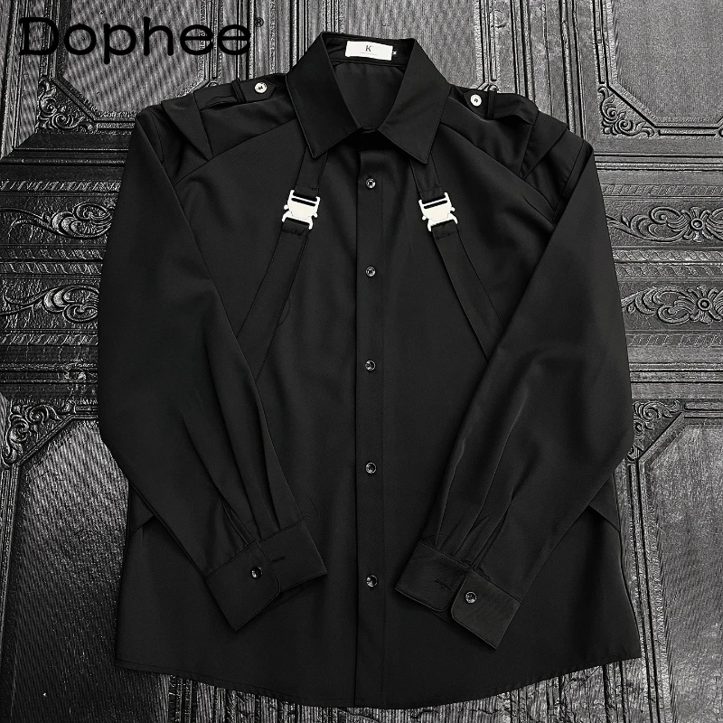 

Men's 2025 Spring Summer New Fashion Niche Strap Design Tops Men's Stylish Long-sleeve Shirts Men's Handsome Loose Comfort Shirt