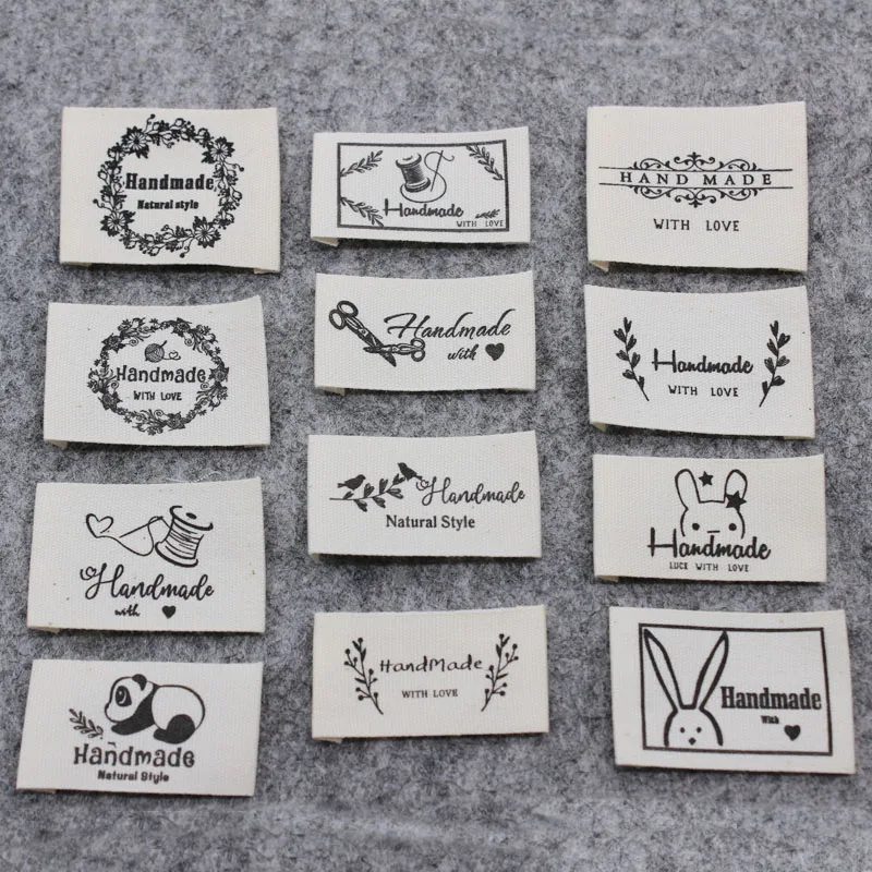 200pcs handmade label/cloth private label printed cotton label tag garment print tag clothing cotton label