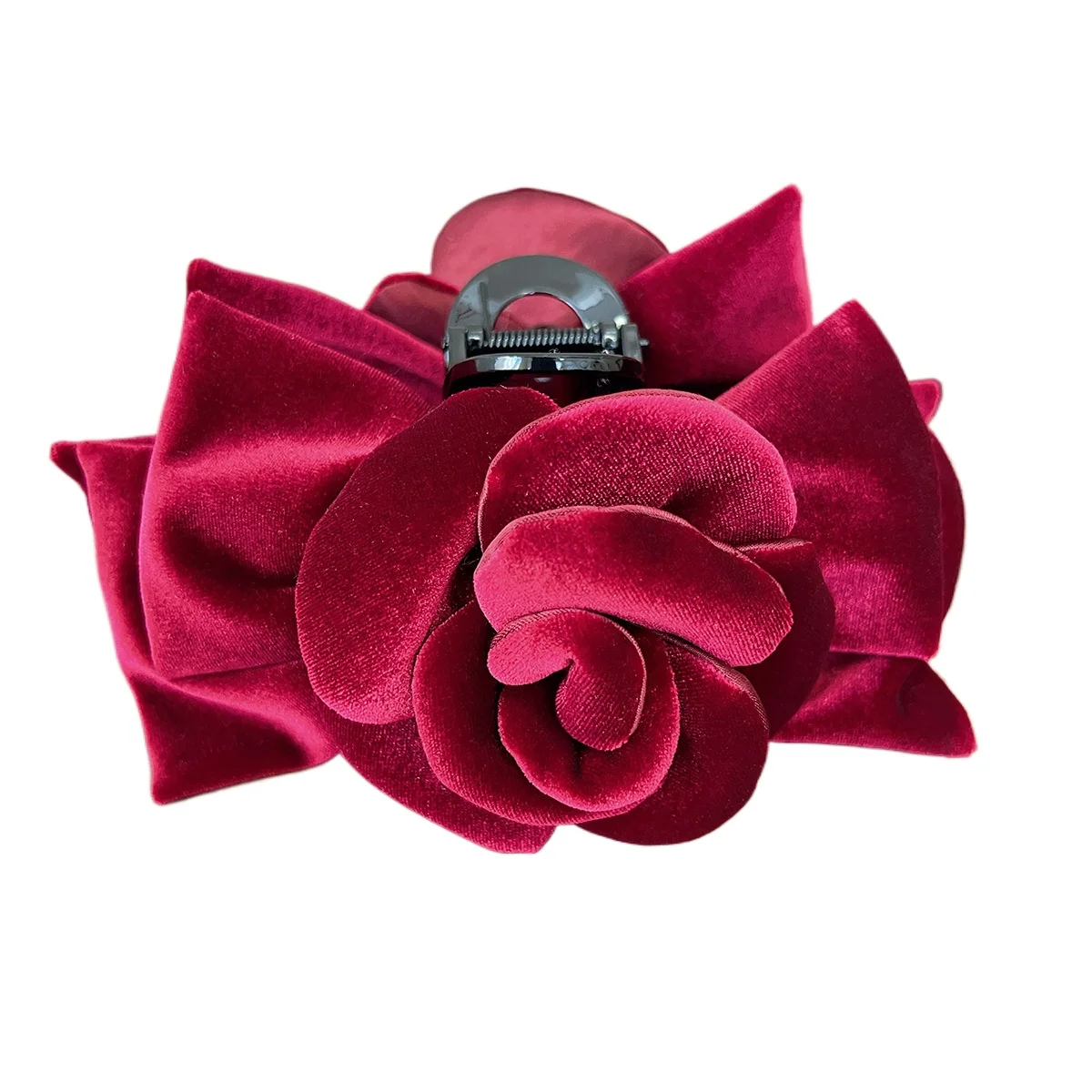 

French inspired New Luxury Velvet Rose Flower Hair Clip Sweet Feminine Shark Clip for Women Winter Fashion Hair Accessory
