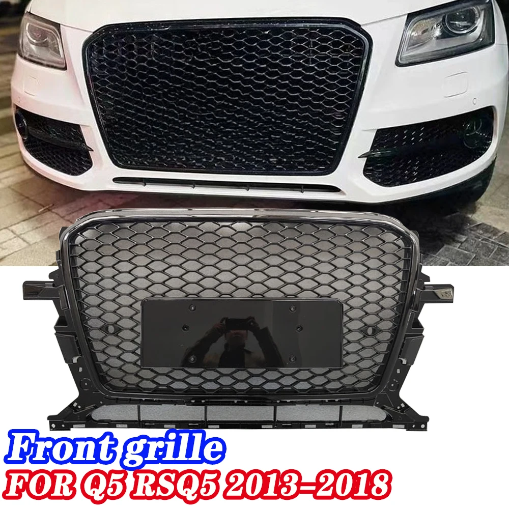 

For Q5 Conversion RSQ5 center mesh 13 14 15 16 17 models chrome silver gloss black front bumper honeycomb center mesh