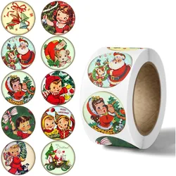 100-300pcs 2.5cm Vintage Oil Painting Merry Christmas Stickers Holiday Decoration Gift Series Adhesive Labels